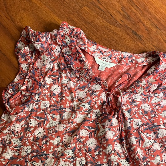 Lucky Brand Orange floral top tie front Sleeveless Ruffles cotton Size Small - Picture 5 of 11
